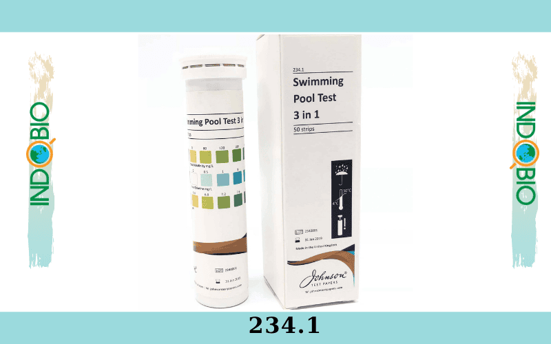 Bộ test nước hồ bơi 3 chỉ tiêu clo dư, ph, độ kiềm trên cùng một que thử 234.1 Johnson, đóng gói 50 test/hộp